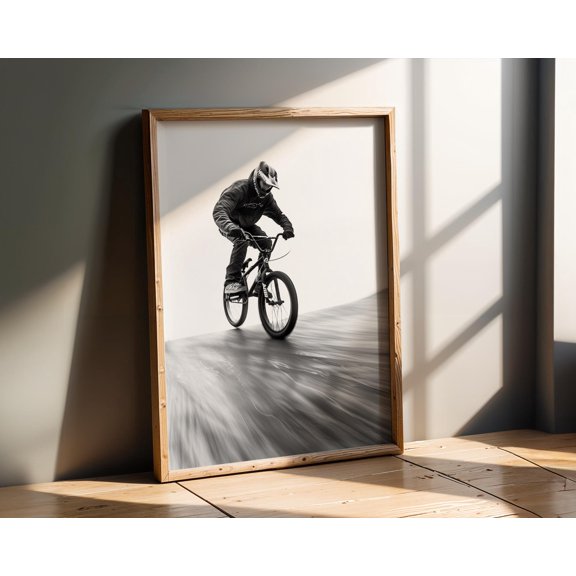 Sports , BMX Rider Action Motion Blur Urban Cycling Wall Art Poster , Poster Print Only