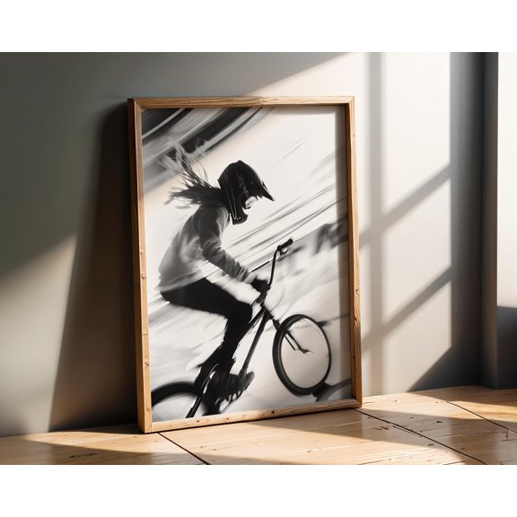Sports , BMX Rider Motion Blur Helmet Urban Cycling Wall Art Poster , Poster Print Only
