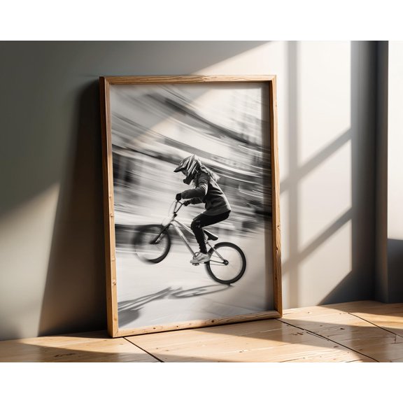 Sports , BMX Rider Speed Motion Blur Urban Cycling Wall Art Poster , Poster Print Only