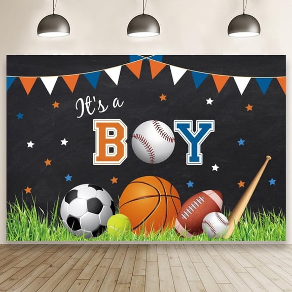 Sports Baby Shower Backdrop for Boy It's a Boy Football Baseball Basketball Sport Theme Party All Star Oh Baby Decorations Supplies Photography Background Banner Cake Table Photo Booth Props
