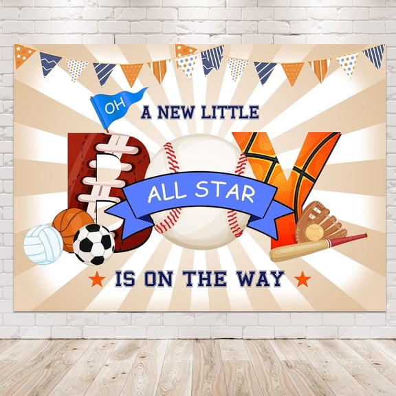 Sports Baby Shower Party Decoration Backdrop Photography Boys Football Baseball Basketball Background A New Little All Star is On The Way Decorations Banner