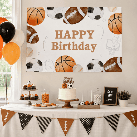 Sports Ball Birthday Decorations Backdrop 5 3 Ft, Happy Birthday Football Basketball Baseball Soccer Backdrop Banner Kids Sports Theme Birthday Party Background Wall Props Supplies
