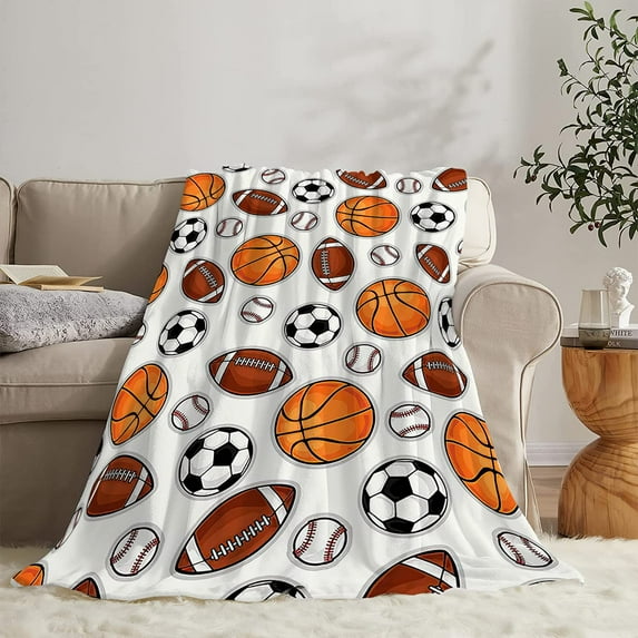 Sports Ball Blanket Basketball Baseball Football Soccer Throw Blanket Warm Cozy Fleece Sports Gifts Blanket for Boys Girls Kids Teens Fans 40"X50"