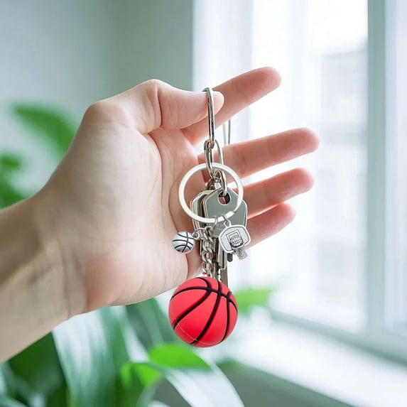 Sports Ball Keychain Soccer Basketball Volleyball Charm Pendant for Bag Decor Crossbody Accessories Team Mental Represent Fan Gift for Athletes Game Day Tournament Souvenir