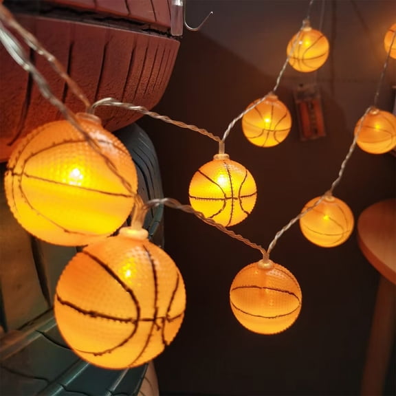 Sports Ball LED String Lights, 1.5m Battery-Powered Basketball/Baseball/Football Decorative Lights for Game Day & Boys' Rooms
