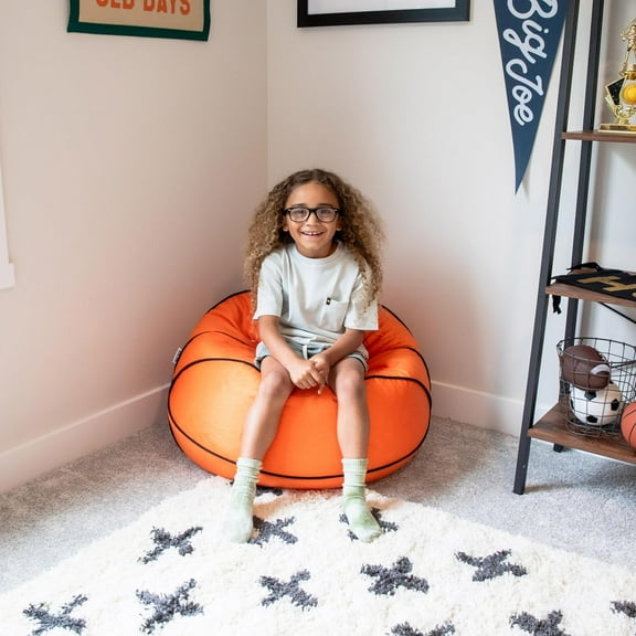 Sports Ball -Sized Bean Bag Chair, Basketball Theme, Soft Polyester Fabric, 2.5 Feet