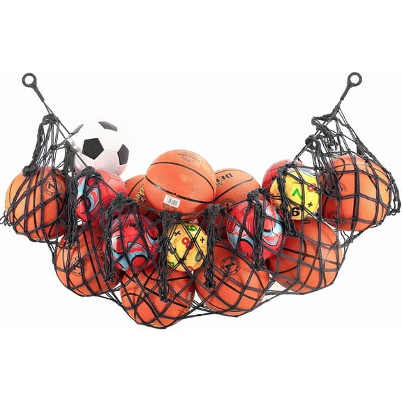 Sports Ball Storage Net, Hanging Basket Organizer for Basketballs, Volleyballs Soccer, Equipment Organizer Storage Mesh Bag, Garage Ball Storage, Football Soccer Sports Ball Mesh Net