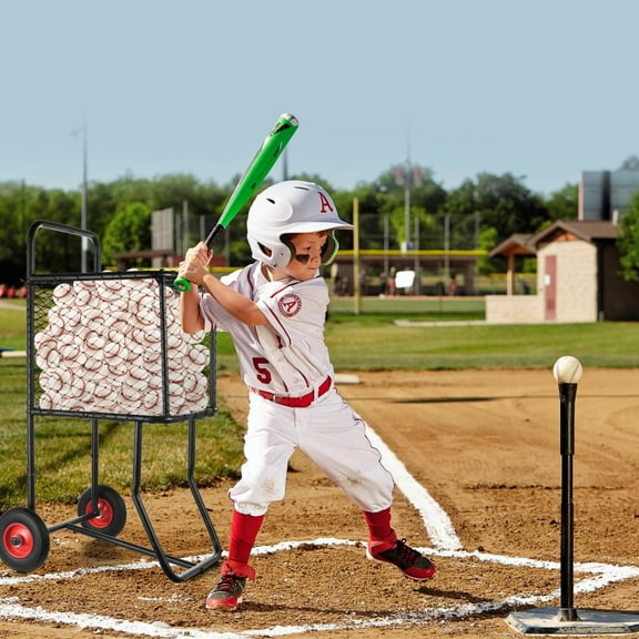 Sports Ball Storage Rack Cart, 300 Balls Capacity Mobile Tennis Ball Hopper, Heavy-Duty Softball Caddy Cart for Court Drills