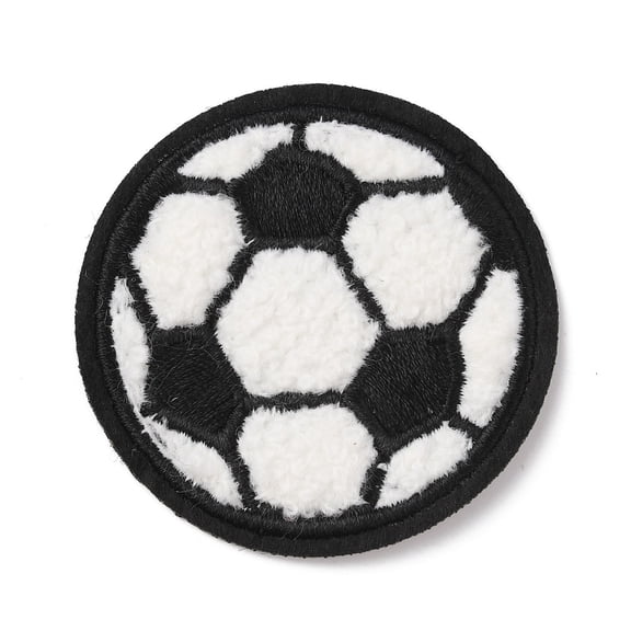 Sports Ball Theme Computerized Towel Fabric Embroidery Iron on Cloth Patches Chenille Appliques Costume Accessories Sewing Craft Decoration Football Pattern 56x3mm