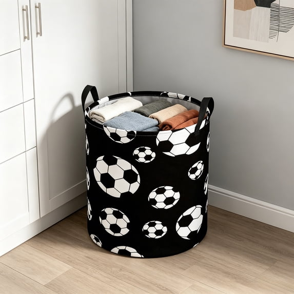 Sports Ball Themed Laundry Basket,Thickened Polyester Fabric Storage Bin,Reinforced Handles,Lightweight and Foldable for Home Daily Storage