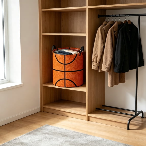 Sports Ball Themed Laundry Basket,Thickened Polyester Fabric Storage Bin,Reinforced Handles,Lightweight and Foldable for Home Daily Storage
