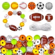 BIOBUBANA Sports Ball Wooden Beads, 64 Pieces Wooden Sports Beads with Baseball, Football, Basketball, Volleyball, Tennis, DIY Crafts Beads, Wooden Beads for Craft Decoration Pendants Bracelets