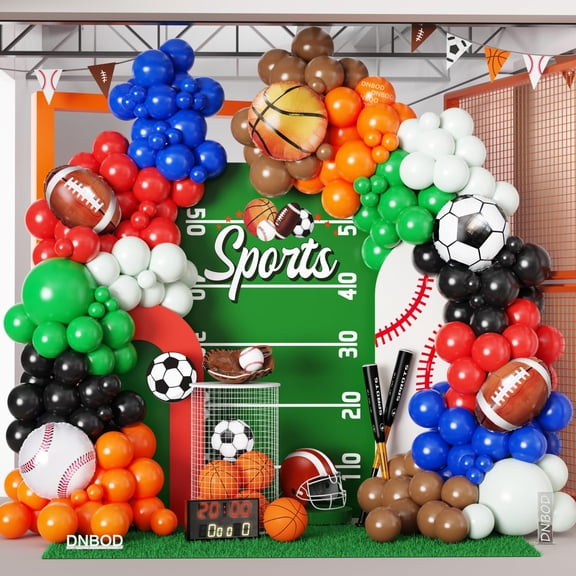 Sports Balloon Arch Kit,154Pcs Colorful Balloon Garland with Football,Basketball,Soccer,Baseball Foil Balloons for Ball Games Day Theme Baby Shower Rugby All Sports Birthday Party Decorations Y114