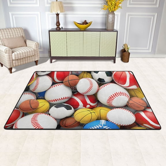 Sports Balls Area Rug Washable 72 x 48 Floor Carpet Mat Non Slip for Bedroom Living Room Kids Room Home Decor