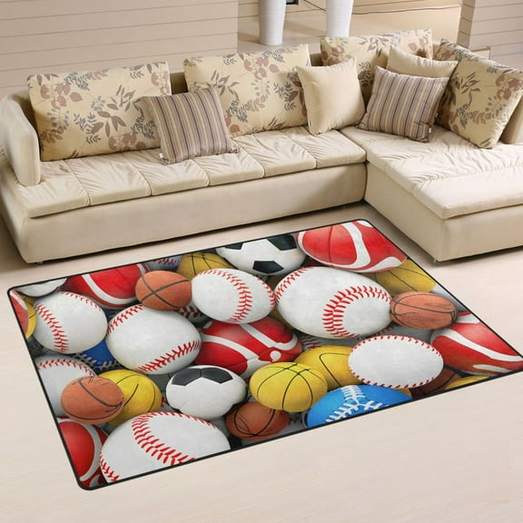 Sports Balls Area Rug Washable Floor Carpet Mat 60 x 39 inch for Bedroom Living Room Kids Room Home Decor