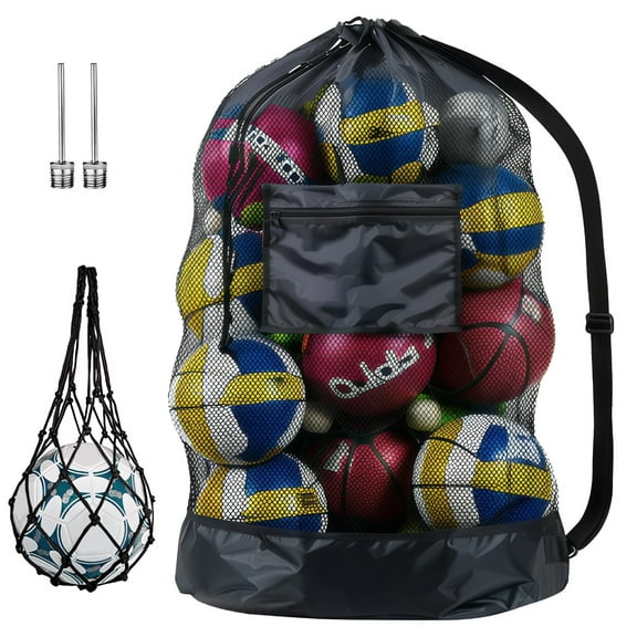 Sports Balls Equipment Bag with Pocket, Basketball Football Volleyball Mesh Storage Bag, Includes with 2 inflate Needles, Indoor and Outdoor Play