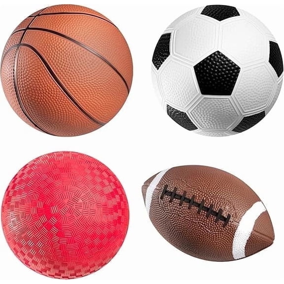 Sports Balls for Kids & Toddlers - (Pack of 4) 5-inch Sports Set Includes Football, Small Size Soccer, Basketball, and Playground Balls, Fun Indoors & Outdoor Toys (Hand Pump Included)