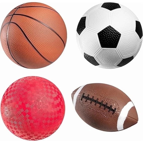 Sports Balls for Kids & Toddlers - (Pack of 4) 5-inch Sports Set Includes Football, Small Size Soccer, Basketball, and Playground Balls, Fun Indoors & Outdoor Toys (Hand Pump Included)