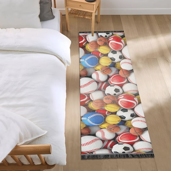Sports Balls Runner Area Rug 2x6 Soft Non-Slip Washable Bedside Carpet for Hallway Bedroom Living Room Home Decor