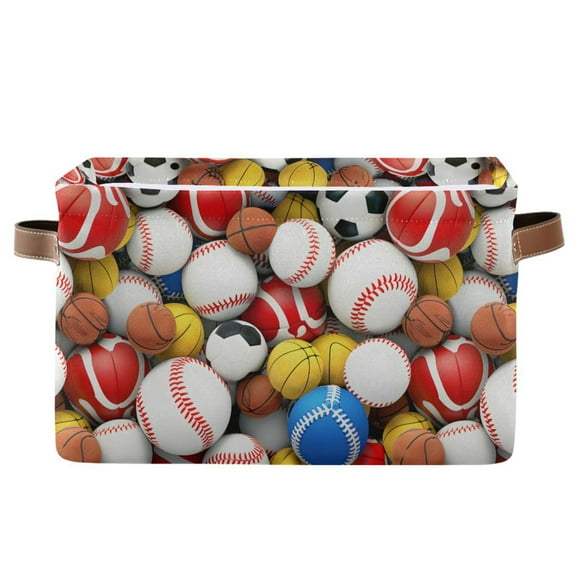 Sports Balls Storage Bins with Handle Fabric Organizer Basket Foldable Box 1 Pack 14.2x10.2x8.3