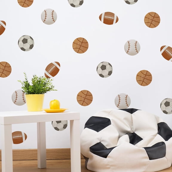 Sports Balls Wall Decal,Football Sports Wall Stickers,Removable Athletic Balls Art Decor Sticker,Basketball,Rugby, Baseball, Football Decal for Boys Playroom, Bedroom, Classroom, Living Room