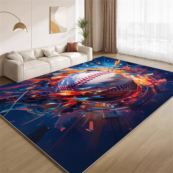 Sports Baseball Area Rugs, Game Theme Carpet, Washable Non Slip Low Pile Soft Rug for Bedroom Living Room Decor Mat 2ftx3ft