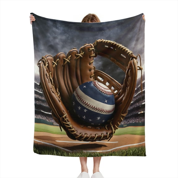 Sports Baseball Ball in a Mitt Arena Design Lightweight 50x60 Throw Blanket for Sofas, Home Decor, Travel, Lounging