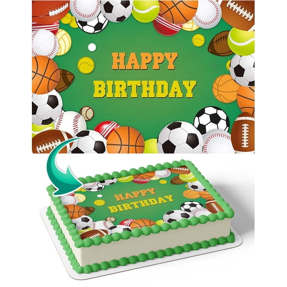 Sports Baseball Football Basketball Fan Edible Image Cake Topper Personalized Birthday Sheet Decal Banner 1/4 Sheet