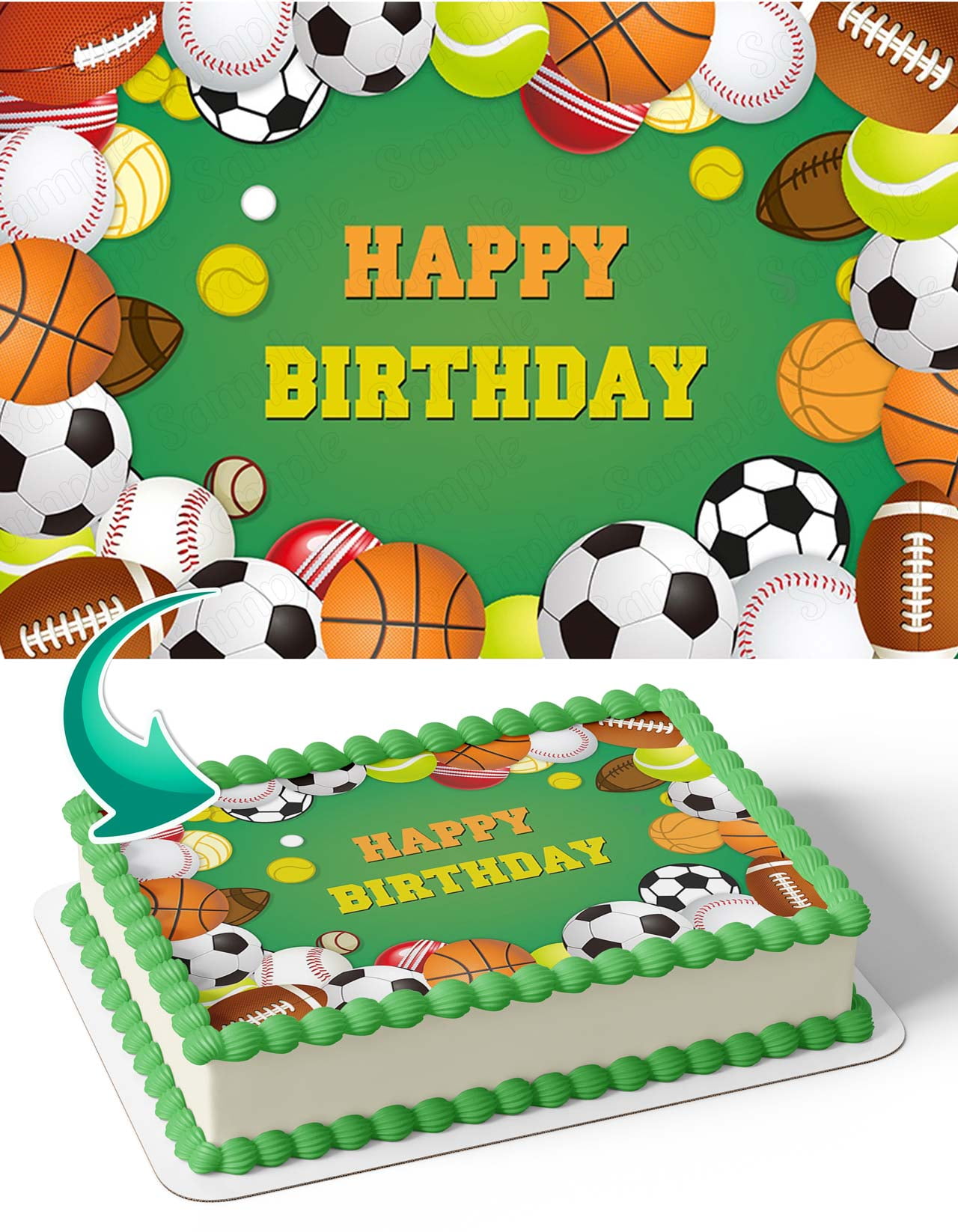 Sports Baseball Football Basketball Fan Edible Image Cake Topper Personalized Birthday Sheet Decal Banner 1/4 Sheet