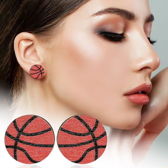 Sports Baseball Football Volleyball Basketball Wooden Stud Earrings, Fashionable Accessories