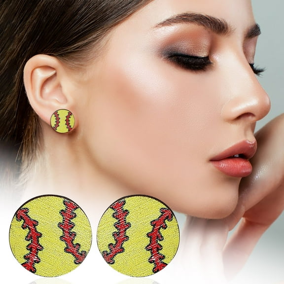Sports Baseball Football Volleyball Basketball Wooden Stud Earrings, Fashionable Accessories