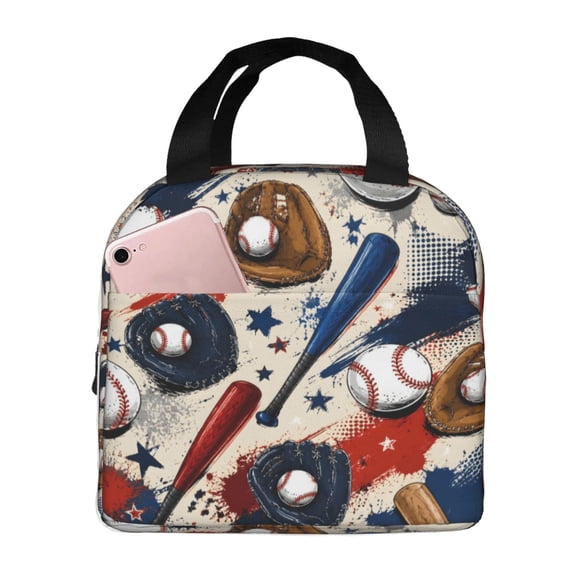 Sports Baseball Lunch Bag Reusable Thermal Lunch Box with Handle for Women and Men