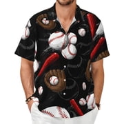 Sports Baseball Men's Shirts Short-Sleeved with All-Over Prints Button-Up Shirts