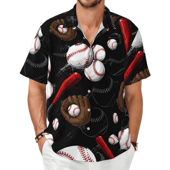 Sports Baseball Men's Shirts Short-Sleeved with All-Over Prints Button-Up Shirts