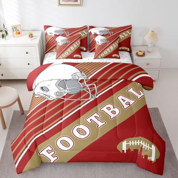 Sports Bedding Comforter Sets Twin Size, American Football City Bedding Bed In A Bag(Comforter+Fitted+Flat Sheet+2 Pillowcases+2 Throw Pillow Covers) 7 Pieces Bed Set, San Francisco