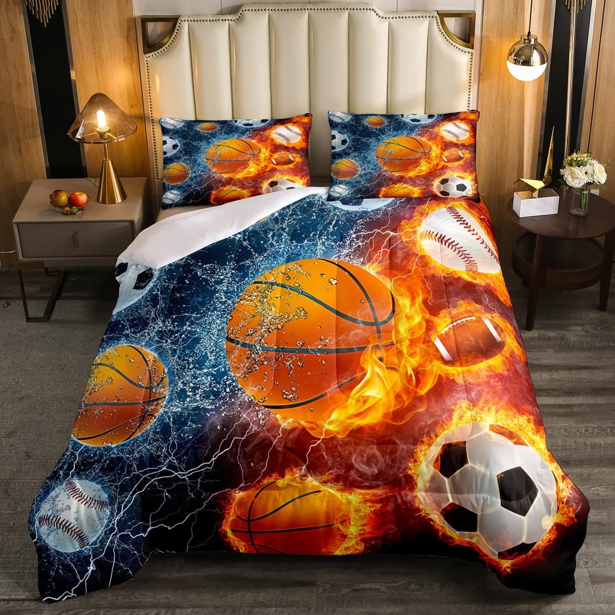 Sports Bedding Set for Boys Twin,Baseball Basketball Comforter Set