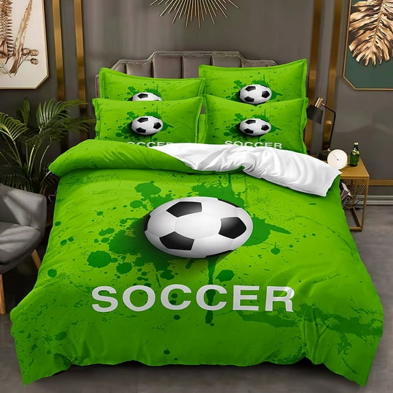 Sports Bedding Set for Teens Basketball Baseball Football Soccer Printed Duvet Cover Set for Boys Children Kids Bedroom Print Quilt Set Decorative with 2 Pillowcases
