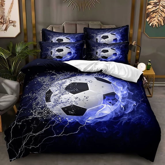 Sports Bedding Set for Teens Basketball Baseball Football Soccer Printed Duvet Cover Set for Boys Children Kids Bedroom Print Quilt Set Decorative with 2 Pillowcases