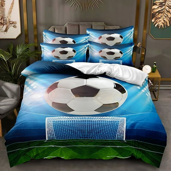 Sports Bedding Set for Teens Basketball Baseball Football Soccer Printed Duvet Cover Set for Boys Children Kids Bedroom Print Quilt Set Decorative with 2 Pillowcases