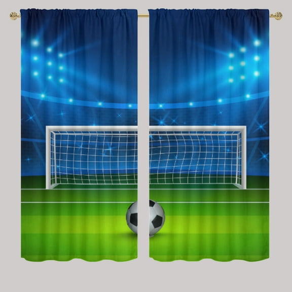 Sports Bedroom Blackout Curtains Soccer Ball on Stadium Arena Green Field Thermal Insulated Room Darkening Curtain Drapes for Kitchen W42 x L45 Inch