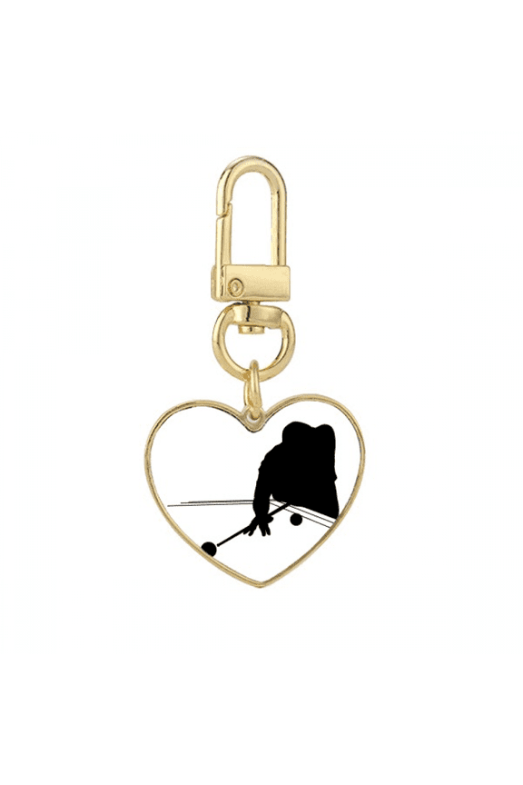 Sports Billiards Physical Education Gold Heart Keychain Metal Keyring Holder
