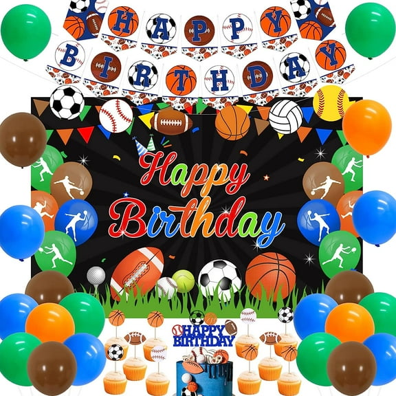 Sports Birthday Decorations All Star Happy Birthday Backdrop Banner Garland Cake Topper Balloons for Boys Sports Birthday Party Supplies