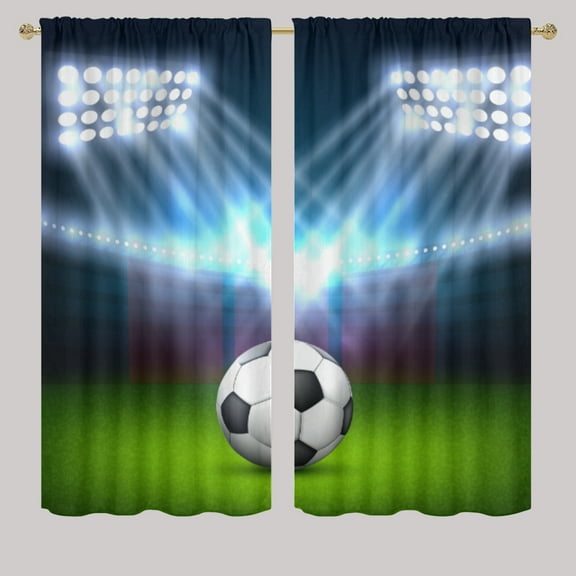 Sports Blackout Curtains Soccer Ball on Green Huge Football Field Thermal Insulated & Light Blocking Window Curtains for Living Room W42 x L45 Inch