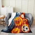 thumbnail image 1 of Sports Blanket for Boys Twin 60x80,Baseball Basketball Throw Blanket Soccer Football Bedding Fleece Blanket for Kids Teens Men,Red Blue Ice Fire Lightning Flannel Blanket, 1 of 5