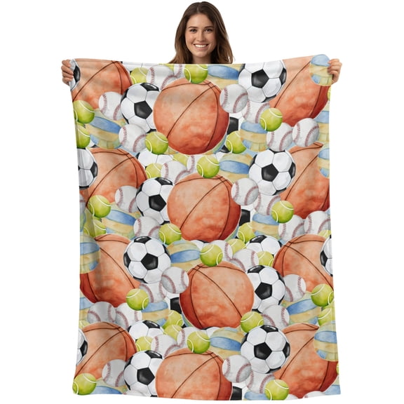 Sports Blanket Soft Cozy Warm Throw Blanket for Couch, Plush Fuzzy Flannel Blankets for Sofa, Basketball Soccer Baseball Athletic Vibrant Bed Blankets Lightweight Gifts for Women, 30"x40"