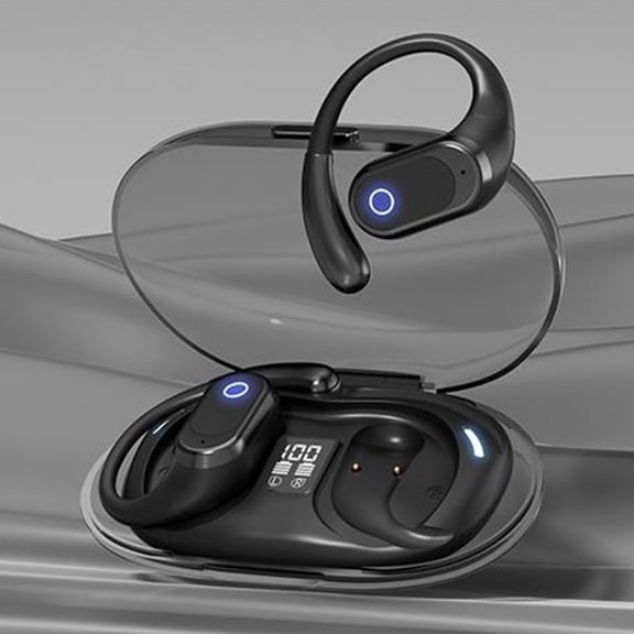 Sports Bluetooth Headphones, Rvkxad Hanging Ear True Wireless Earbuds with Large Capacity Built-In Battery, Low Latency 5.4 Bluetooth Earphones Type-C Fast Charging for Running Gym Workout, Black
