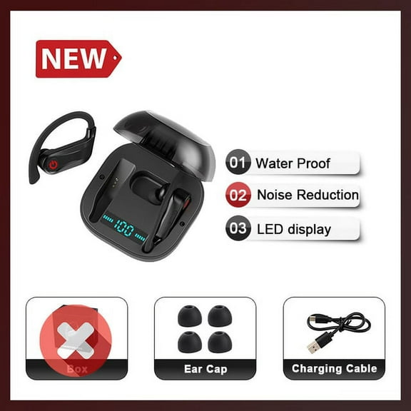 Sports Bluetooth Wireless Headphones With Mic Ipx5 Waterproof Ear Hooks Led Display Bluetooth Earphone Hifi Stereo Music Headset - Earphones &amp; Headphones