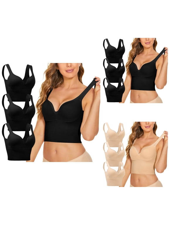Sports Bra Breathable Workout Bra for Gym 3-Pack Women's Longline Sports Bra No Wire Non-Removable Pads High Elasticity U-Back Wide Hem for Plus Size Comfort & Everyday Wear