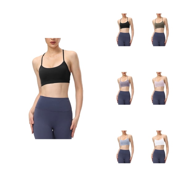Sports Bra Comfortable Bras for Women Y-Back Padded Sports Bra for Women Racerback Low Impact Workout Yoga Top with Spaghetti Thin Straps