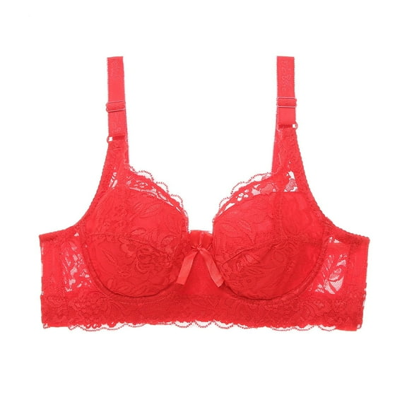 Sports Bra Fashionable Women Lace Gathered Bra Adjustable Pair Of Thin Cup Underwear Red 100C